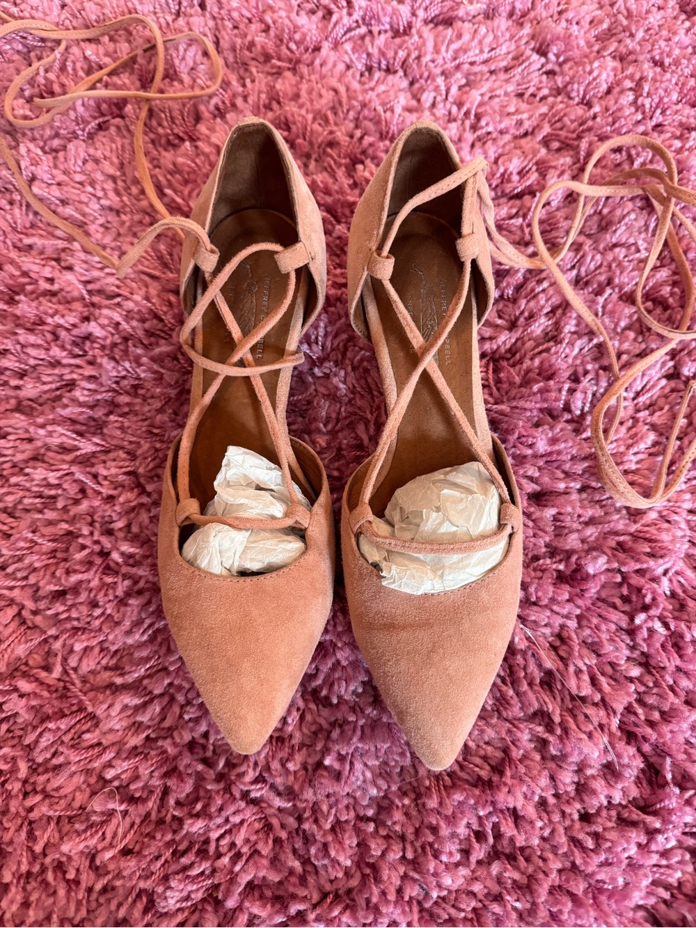 Free People Jeffrey Campbell Suede Pointed Lace-Up Flats in Dusty Pink